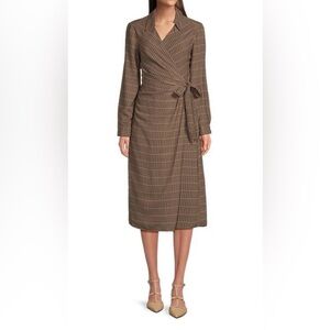Alex Marie Checkered Brown Wrap Dress Size Medium NWT